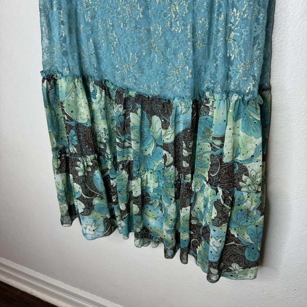 Rampage Y2K Silk Blend Aqua Blue Tiered Ruffle Skirt Size 5‎ Broomstick Boho